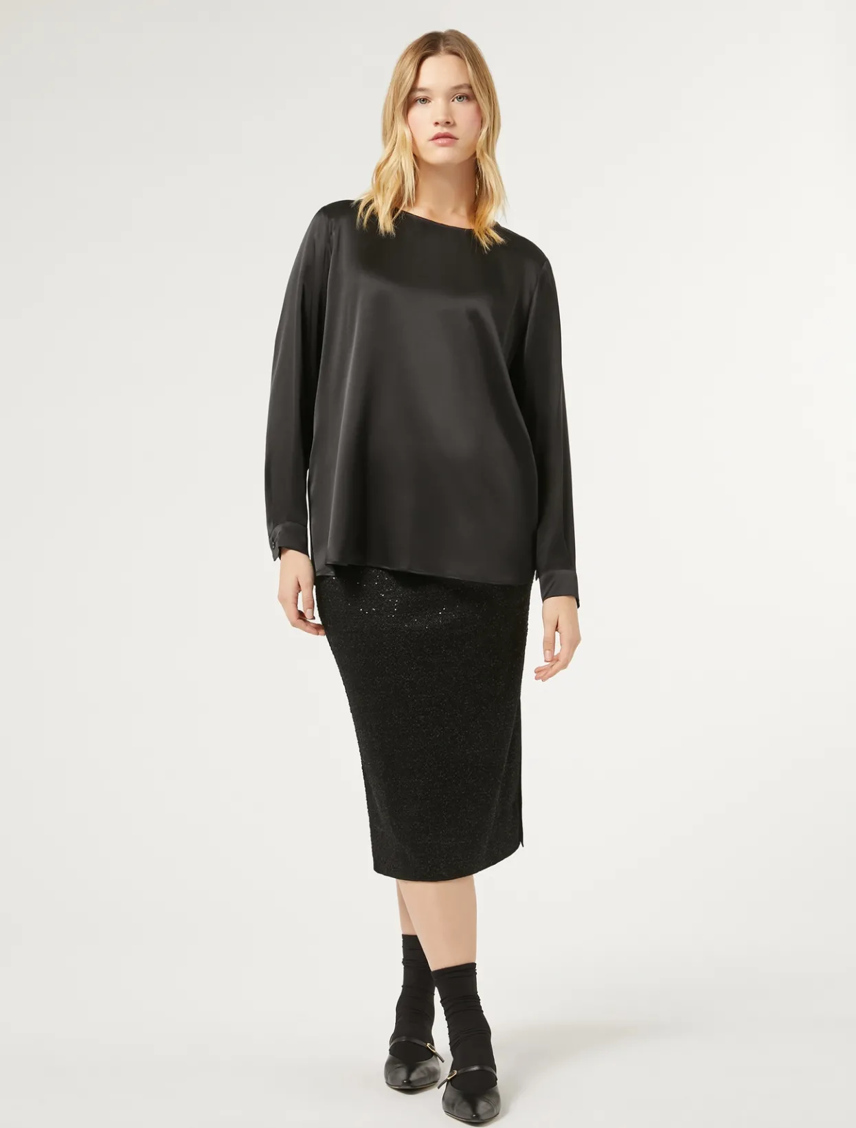 Skirts | Skirts | Marina Rinaldi Knit skirt with sequins BLACK