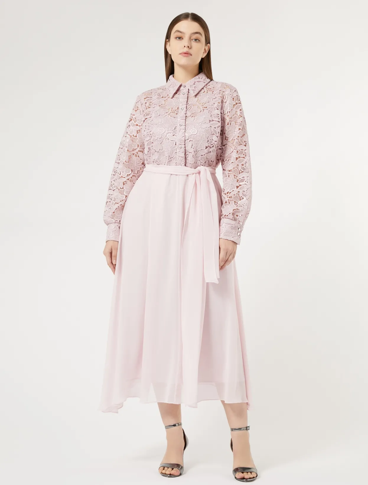 Dresses | Dresses | Marina Rinaldi Lace and silk shirt dress PINK