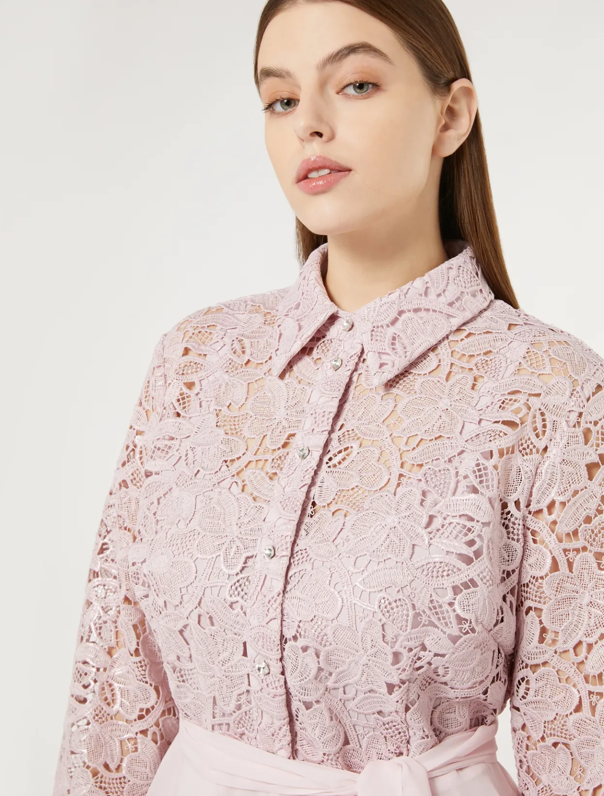 Dresses | Dresses | Marina Rinaldi Lace and silk shirt dress PINK