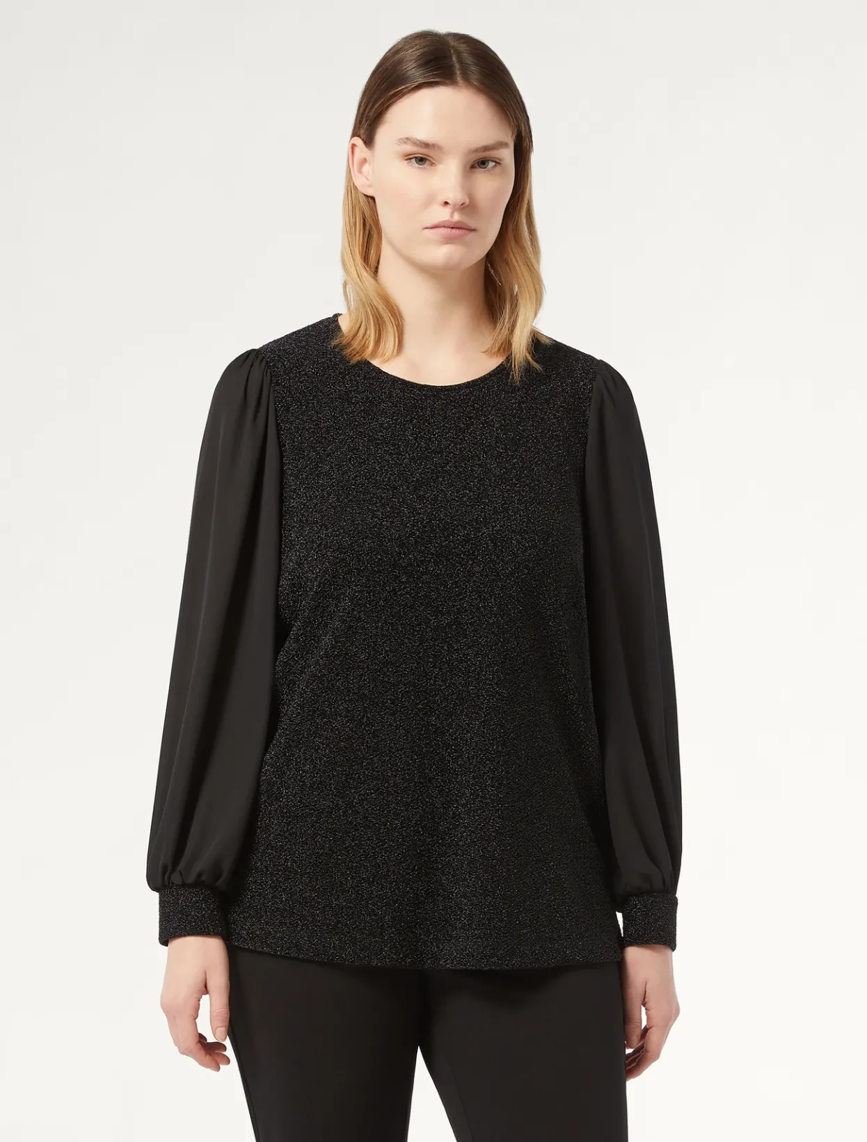 Tops & T-Shirts | Tops & T-Shirts | Marina Rinaldi Lamé jersey and georgette sweatshirt BLACK