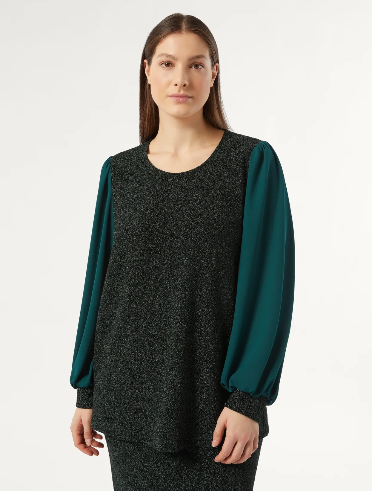 Tops & T-Shirts | Tops & T-Shirts | Marina Rinaldi Lamé jersey and georgette sweatshirt DARKGREEN