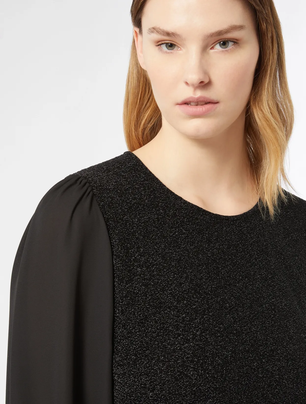 Tops & T-Shirts | Tops & T-Shirts | Marina Rinaldi Lamé jersey and georgette sweatshirt BLACK