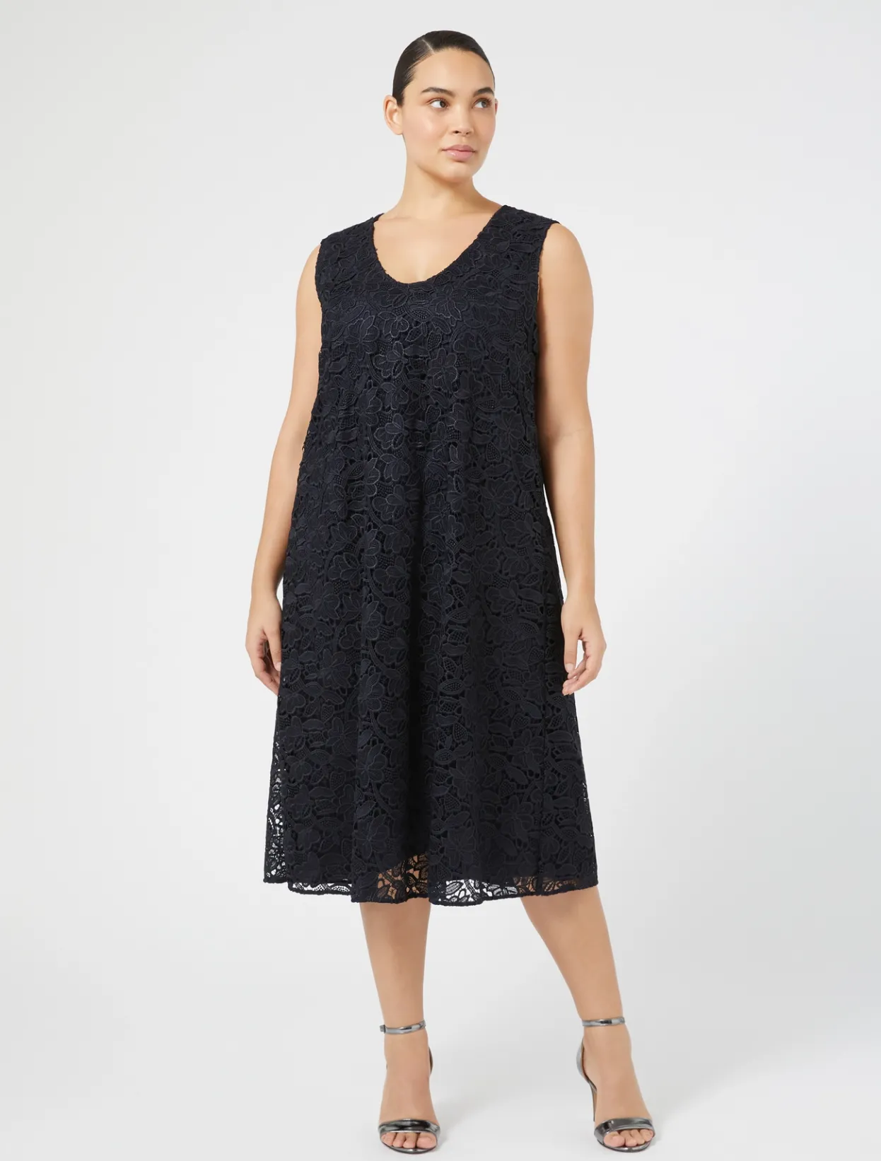 Dresses | Dresses | Marina Rinaldi Laminated lace dress MIDNIGHTBLUE