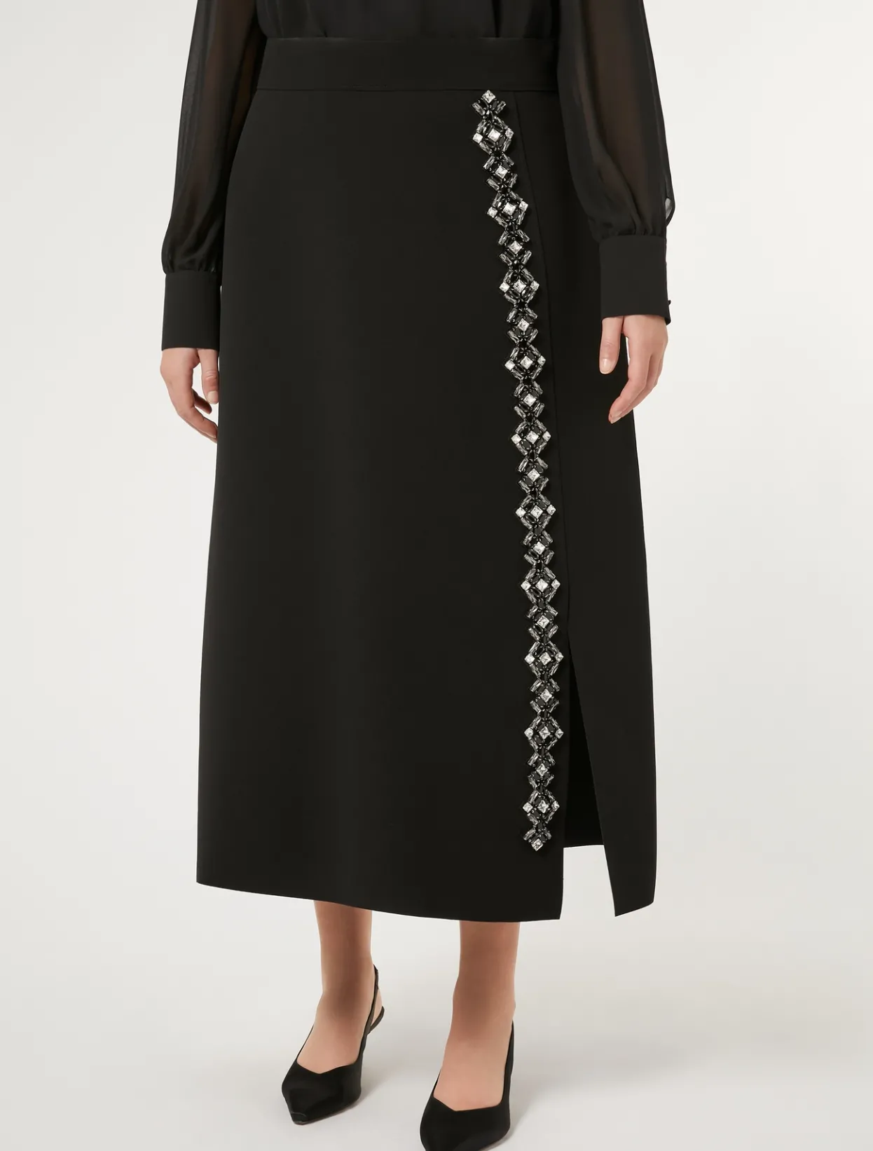 Trousers And Skirts | Skirts | Marina Rinaldi Long cady skirt with rhinestones BLACK