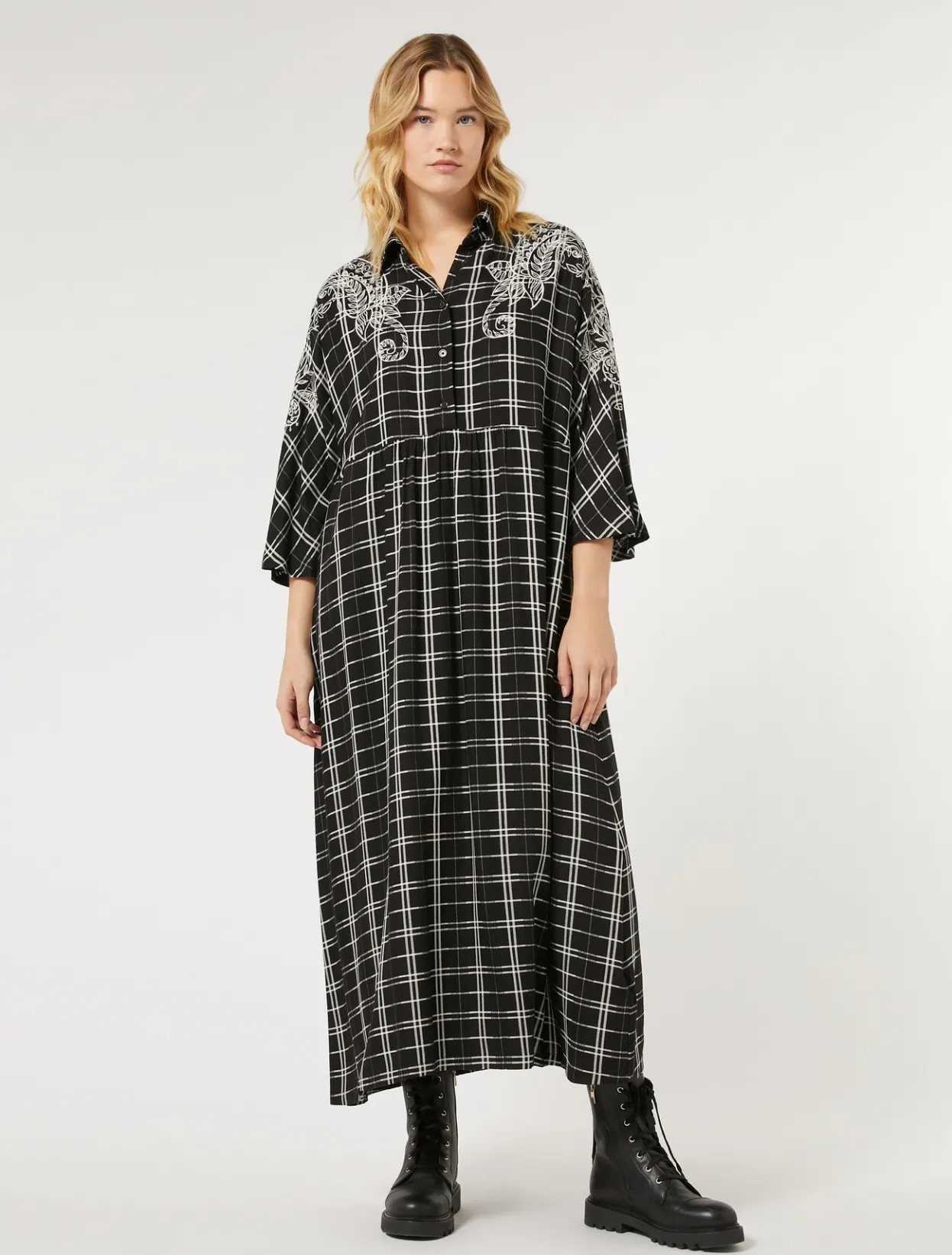 Dresses | Dresses | Marina Rinaldi Long checked dress with embroidery BLACK