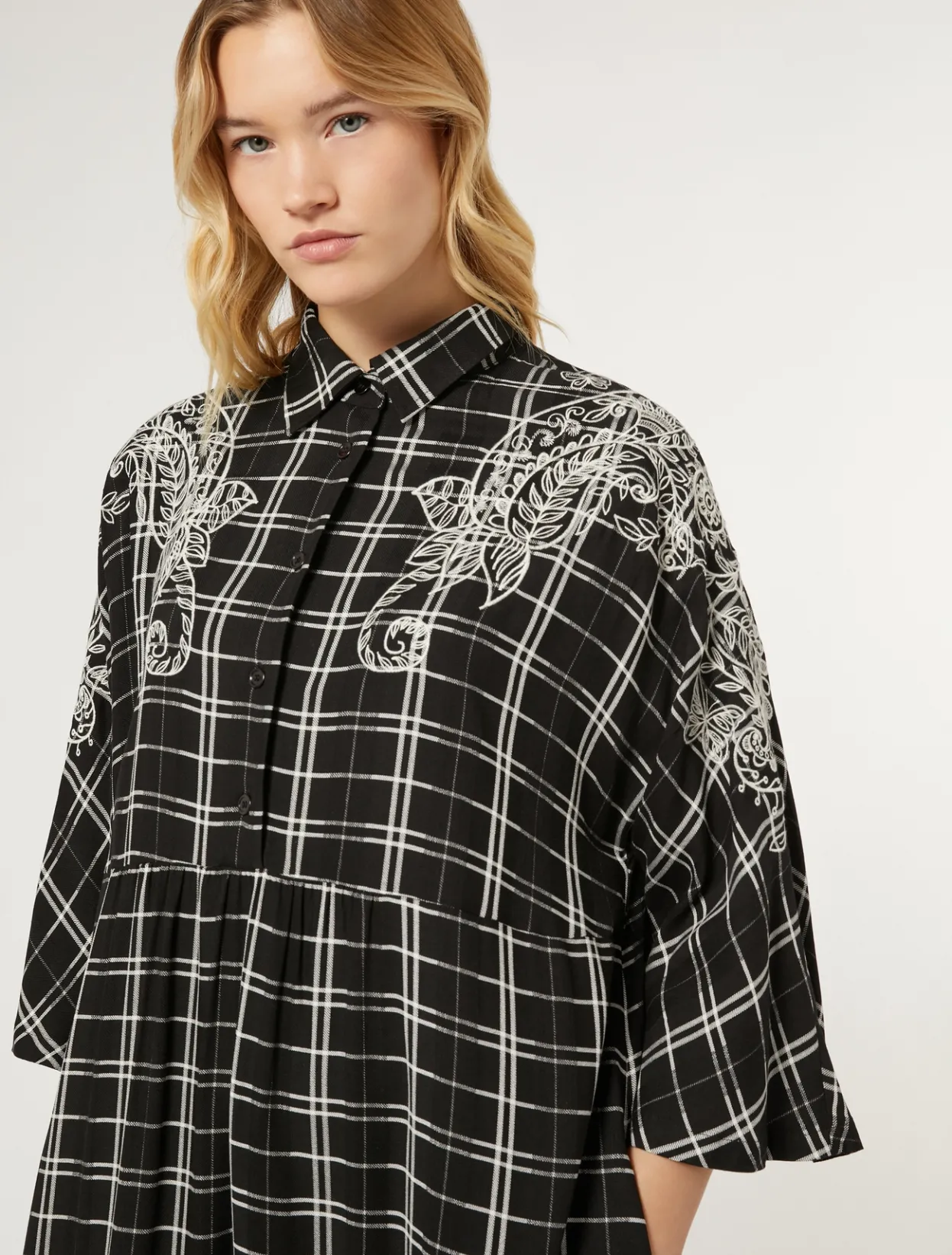 Dresses | Dresses | Marina Rinaldi Long checked dress with embroidery BLACK