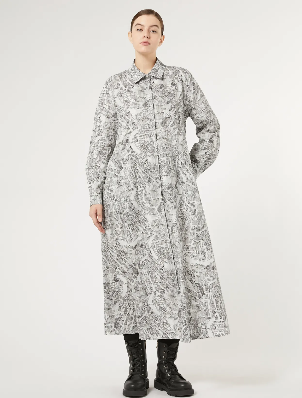 Dresses | Dresses | Marina Rinaldi Long dress in printed poplin OPTICALWHITE