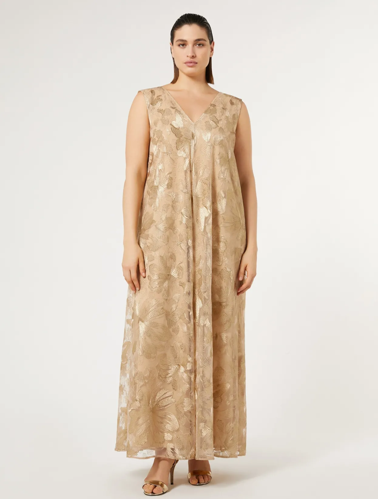 Dresses | Dresses | Marina Rinaldi Long embroidered tulle dress LIGHTGOLD