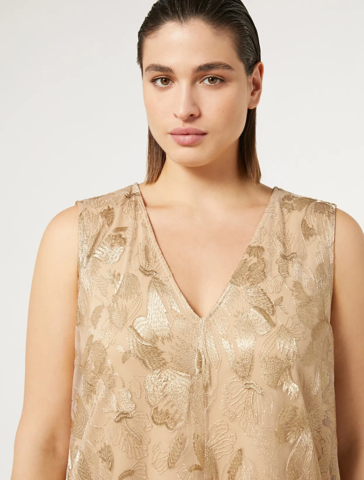 Dresses | Dresses | Marina Rinaldi Long embroidered tulle dress LIGHTGOLD