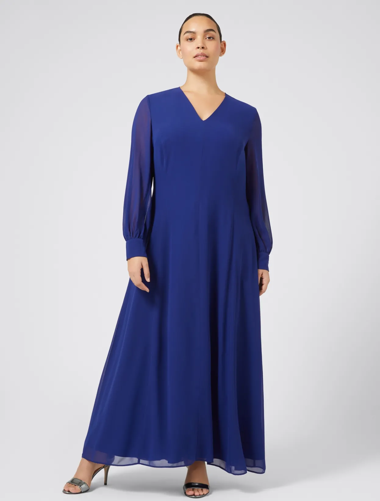 Dresses | Dresses | Marina Rinaldi Long georgette crêpe dress CORNFLOWERBLUE