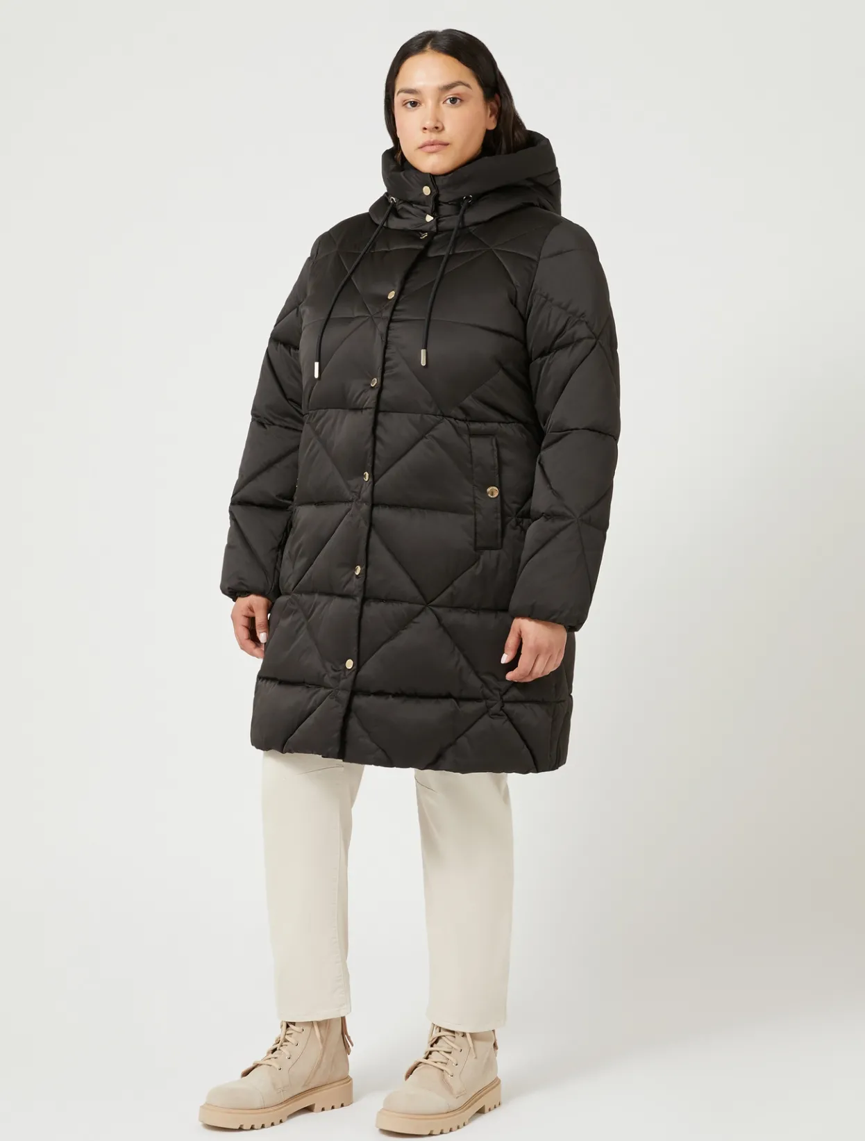 Down Jackets | Down Jackets | Marina Rinaldi Long padded jacket in water-repellent satin BLACK