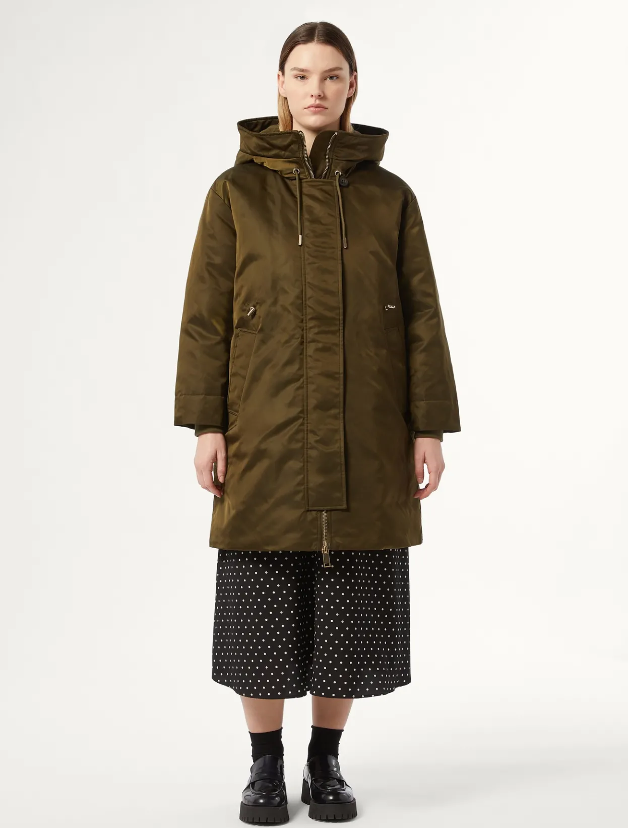 Down Jackets | Down Jackets | Marina Rinaldi Long padded twill parka OLIVEGREEN