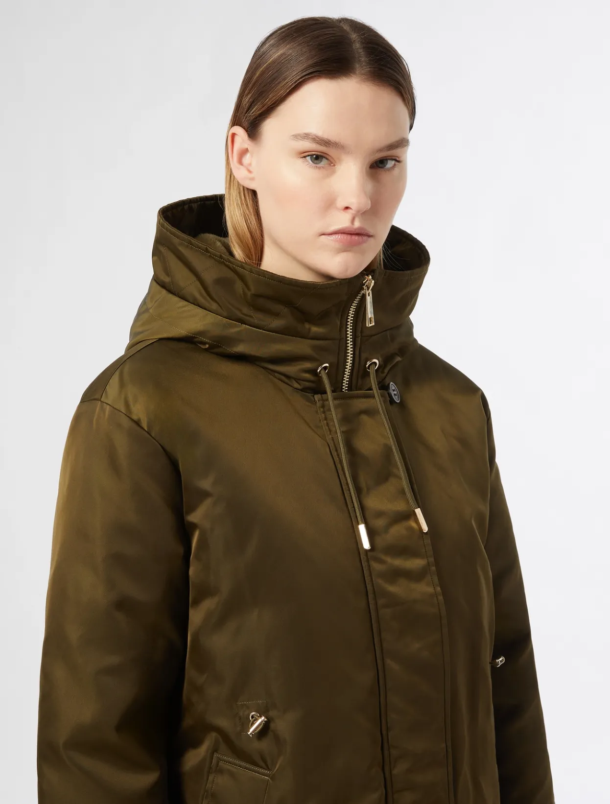 Down Jackets | Down Jackets | Marina Rinaldi Long padded twill parka OLIVEGREEN