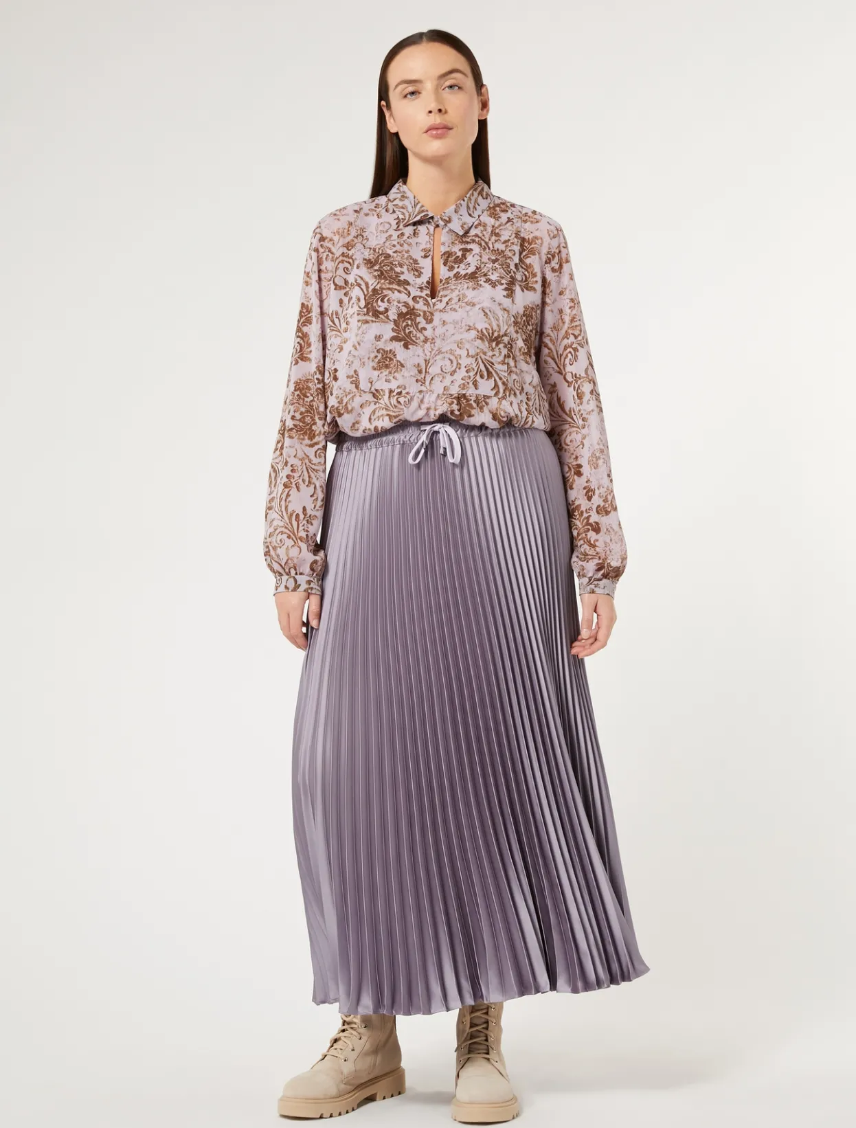 Skirts | Skirts | Marina Rinaldi Long pleated satin skirt LAVENDER