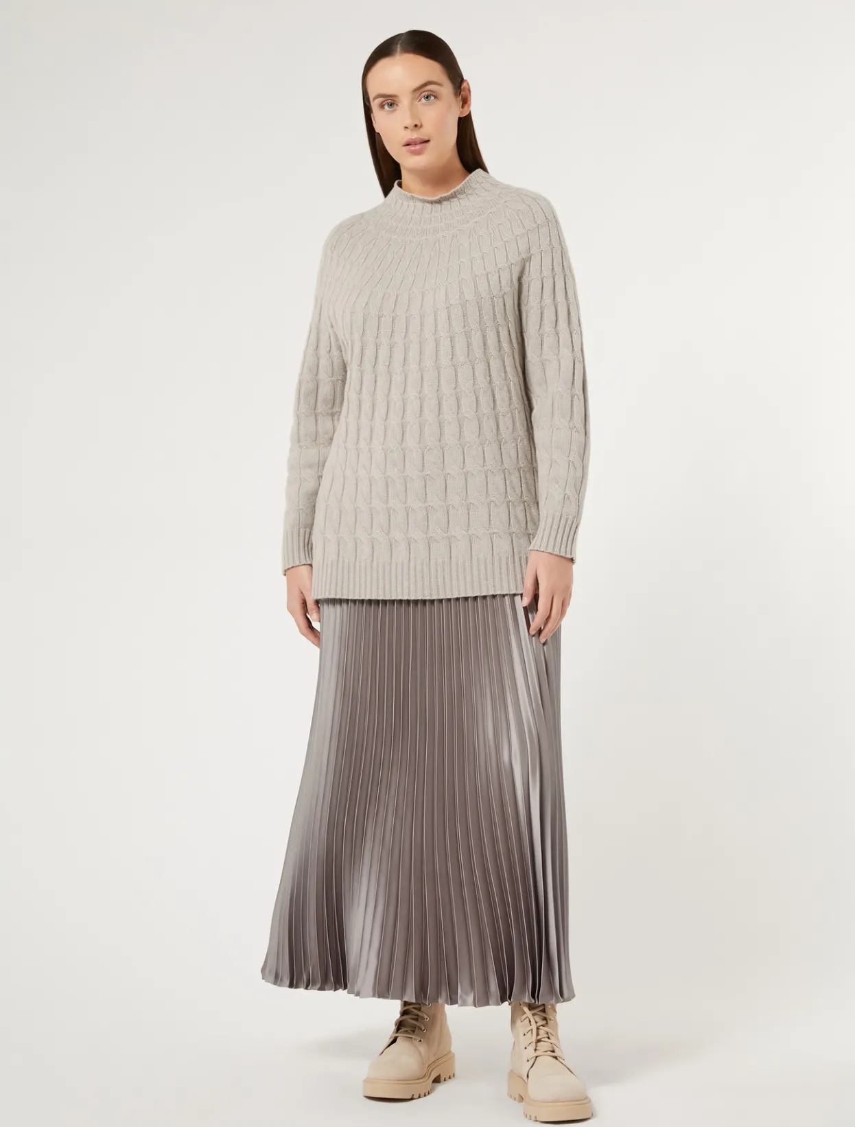 Skirts | Skirts | Marina Rinaldi Long pleated satin skirt TURTLEDOVE