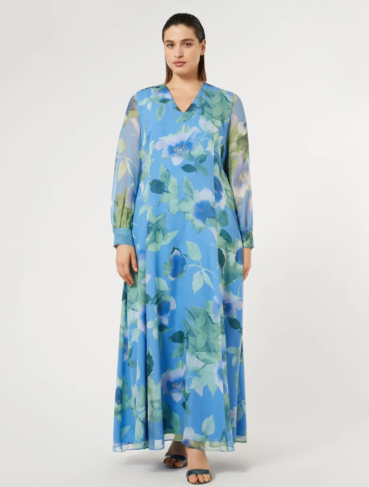 Dresses | Dresses | Marina Rinaldi Long silk georgette dress LIGHTBLUE