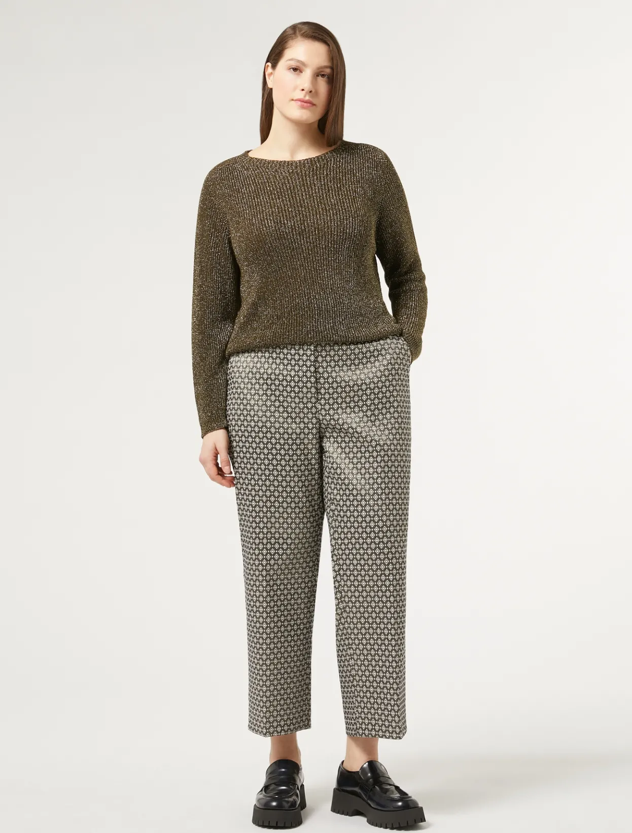 Trousers & Jeans | Trousers & Jeans | Marina Rinaldi Lurex jacquard trousers SAND