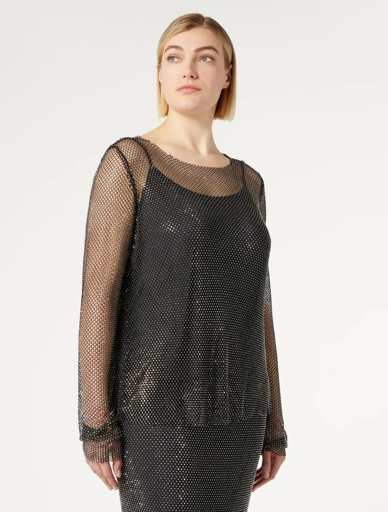 Tops & T-Shirts | Tops & T-Shirts | Marina Rinaldi Mesh top with rhinestones BLACK