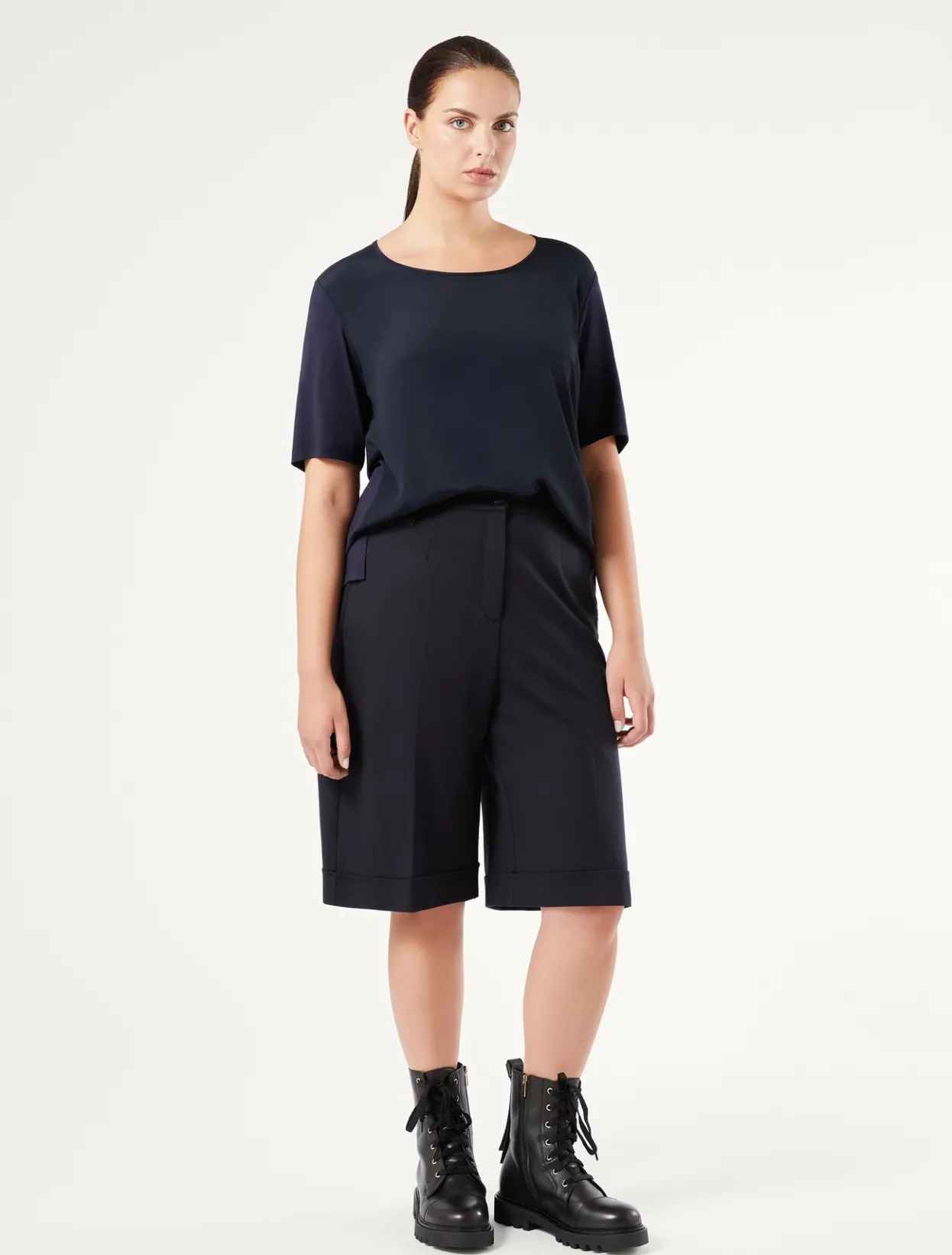 Trousers & Jeans | Trousers & Jeans | Marina Rinaldi Milano-knit jersey Bermuda shorts ULTRAMARINE