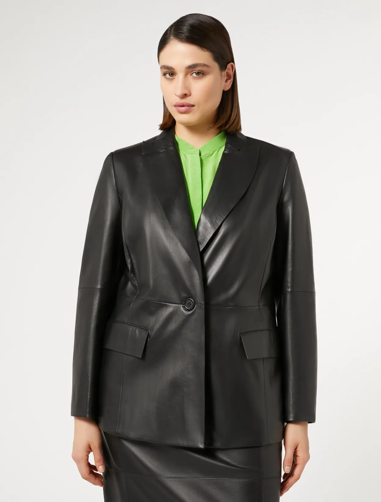 Jacket & Blazers | Jacket & Blazers | Marina Rinaldi Nappa leather blazer jacket BLACK