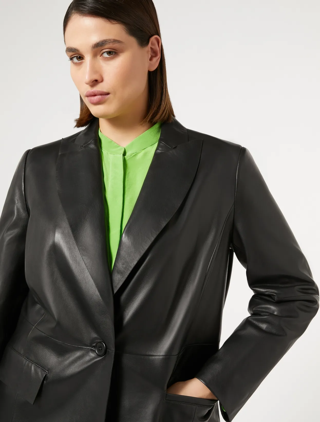 Jacket & Blazers | Jacket & Blazers | Marina Rinaldi Nappa leather blazer jacket BLACK