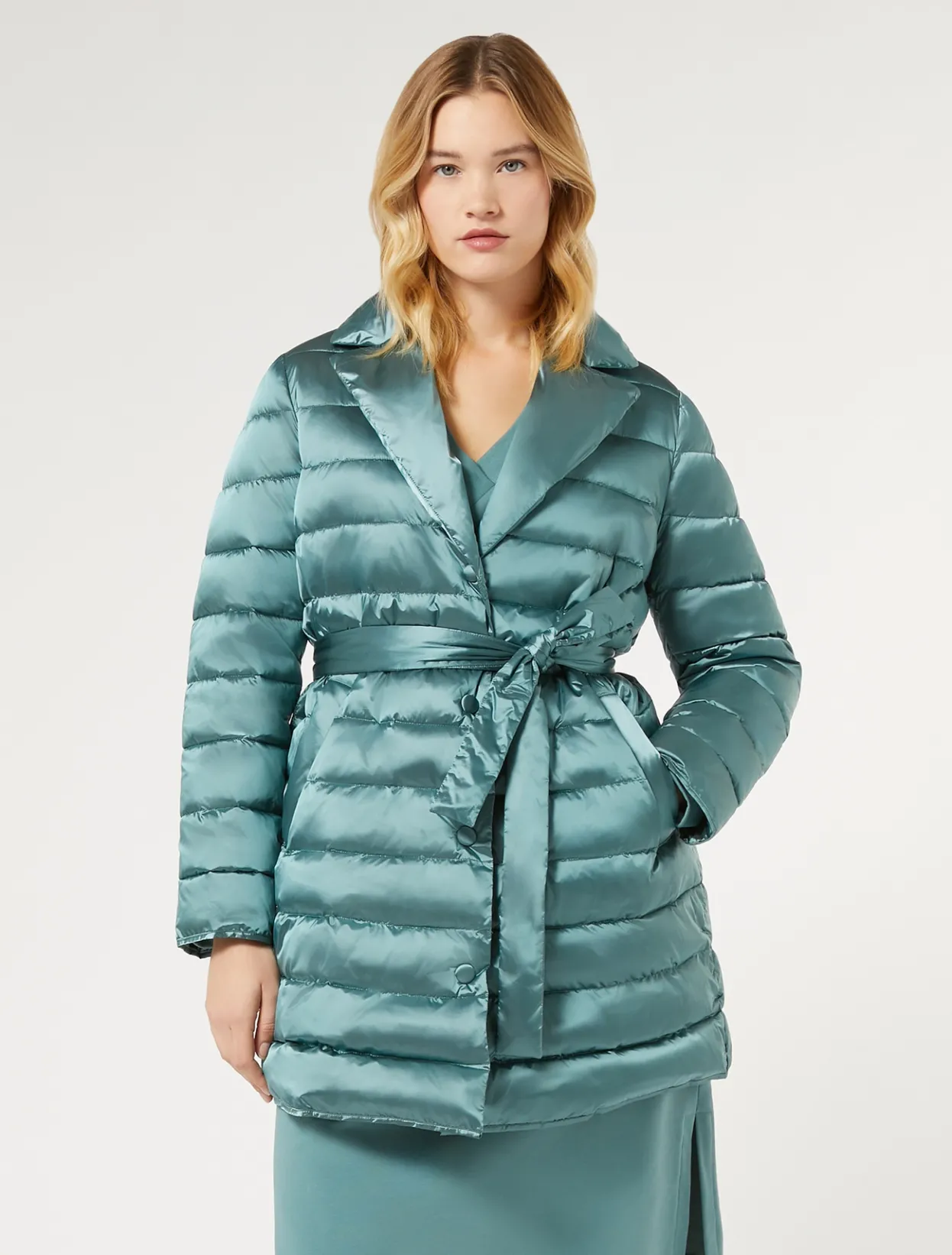 Down Jackets | Down Jackets | Marina Rinaldi Padded jacket in water-repellent nylon canvas SAGEGREEN