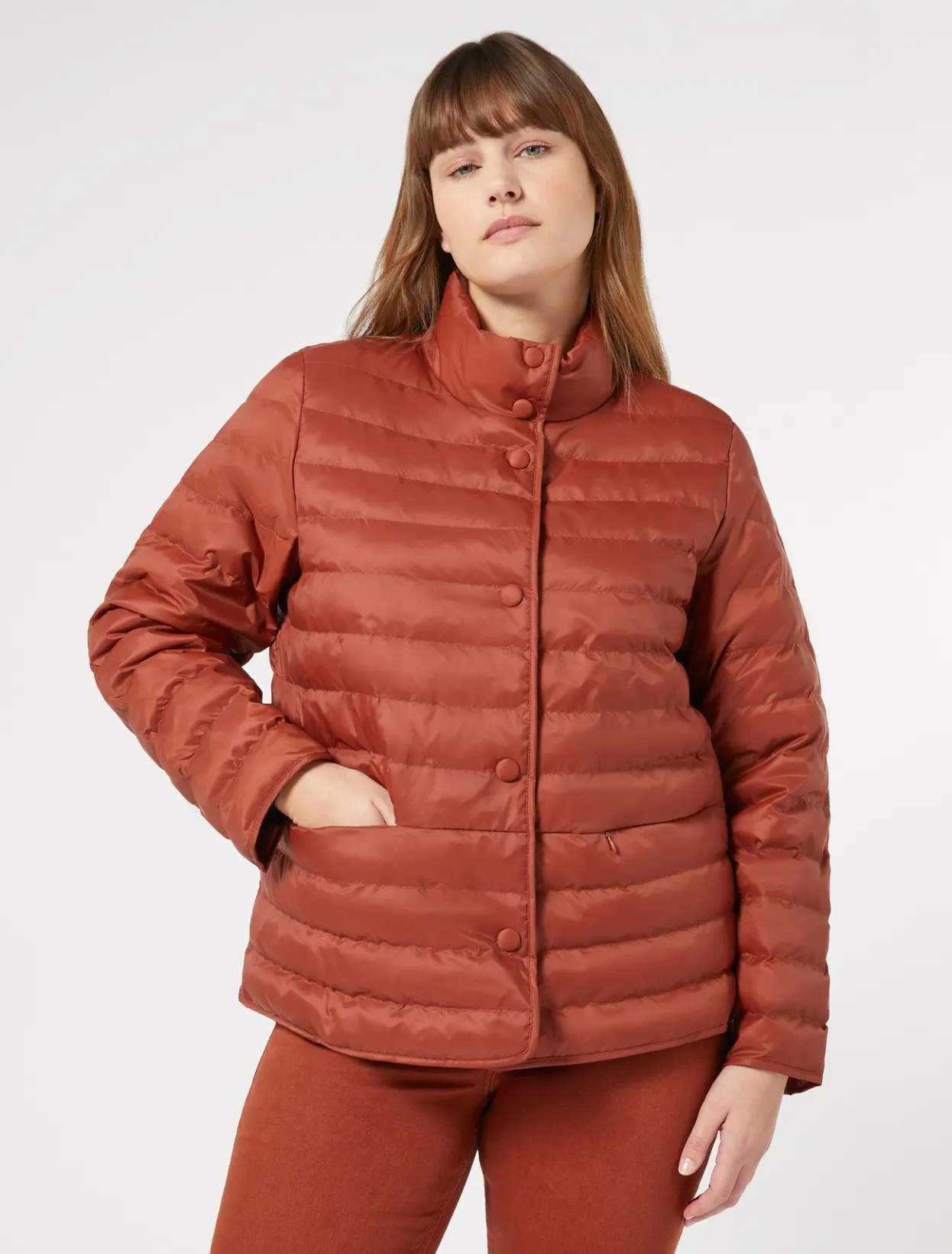 Down Jackets | Down Jackets | Marina Rinaldi Padded jacket in water-repellent nylon canvas TERRACOTTA