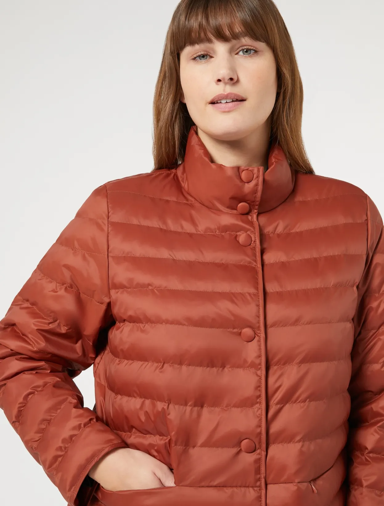 Down Jackets | Down Jackets | Marina Rinaldi Padded jacket in water-repellent nylon canvas TERRACOTTA