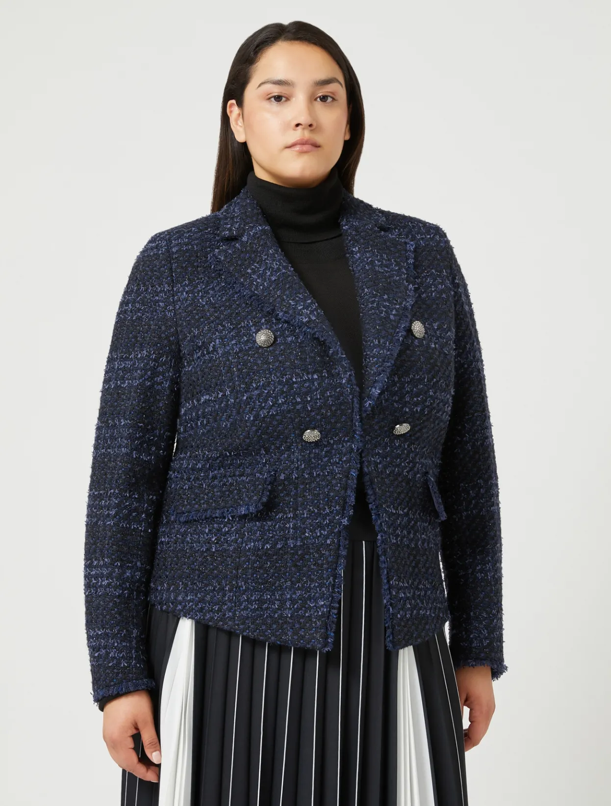 Jackets | Jacket & Blazers | Marina Rinaldi Patterned yarn-dyed blazer MIDNIGHTBLUE