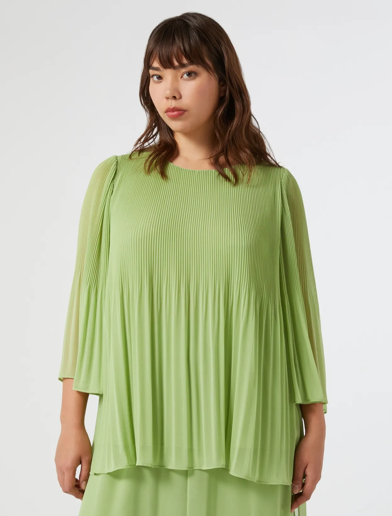 Blouses | Blouses & Shirts | Marina Rinaldi Pleated georgette blouse OLIVEGREEN