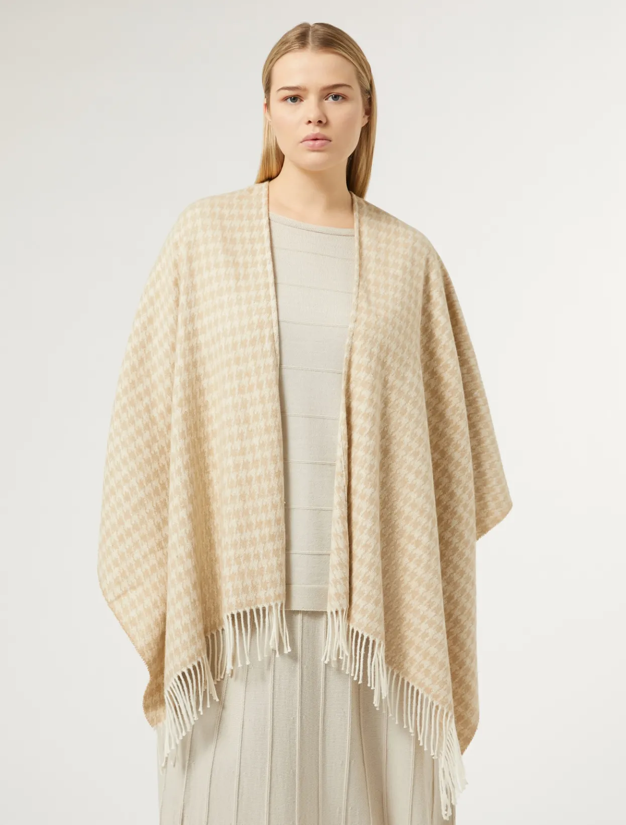 Accessories | Accessories | Marina Rinaldi Poncho in yarn-dyed fabric BEIGE