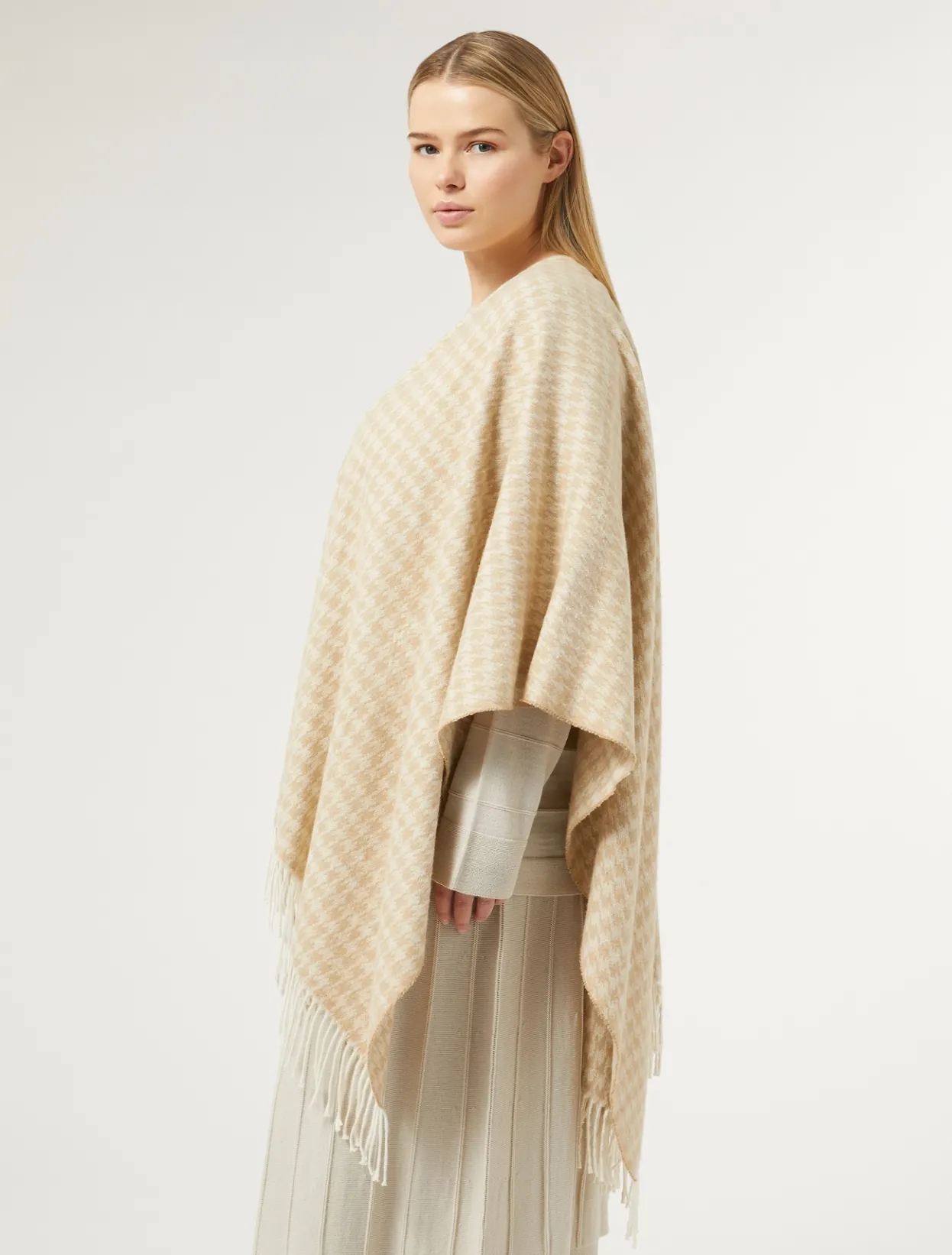 Accessories | Accessories | Marina Rinaldi Poncho in yarn-dyed fabric BEIGE