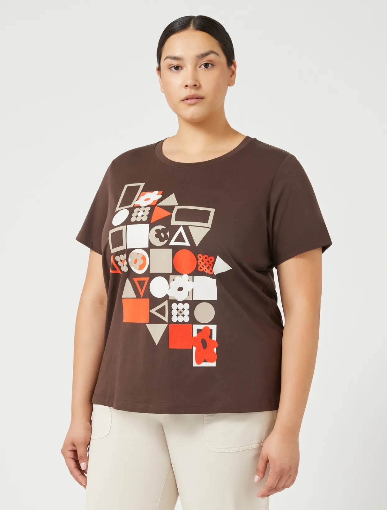 Tops & T-Shirts | Tops & T-Shirts | Marina Rinaldi Printed jersey T-shirt CHOCOLATE