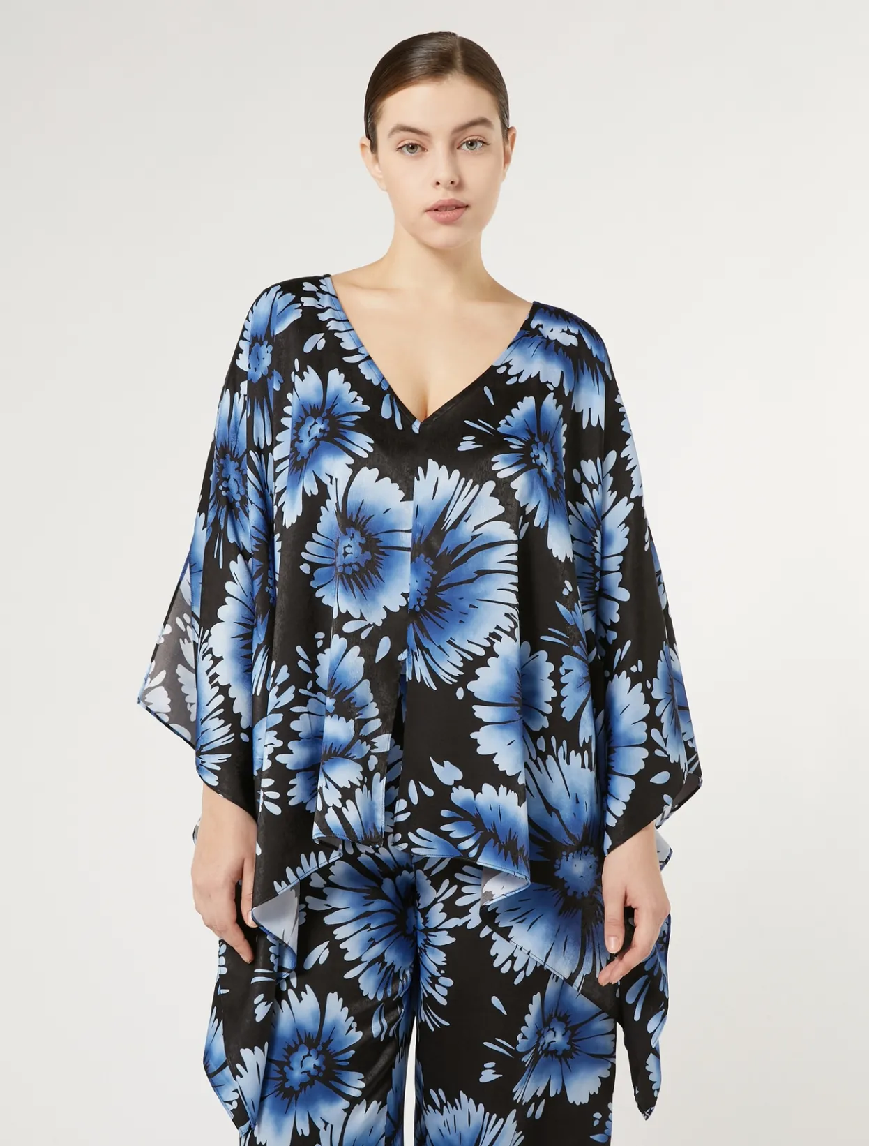 Jackets | Blouses & Shirts | Marina Rinaldi Printed satin poncho BLACK