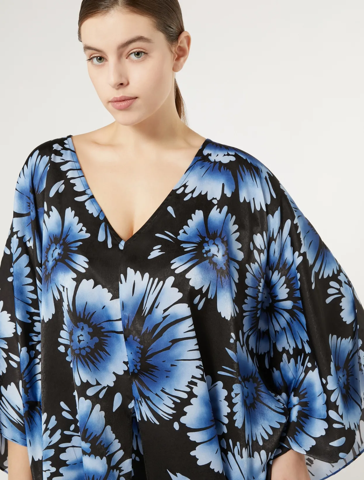 Jackets | Blouses & Shirts | Marina Rinaldi Printed satin poncho BLACK