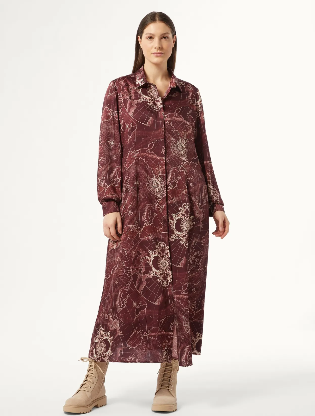 Dresses | Dresses | Marina Rinaldi Printed twill dress BORDEAUX