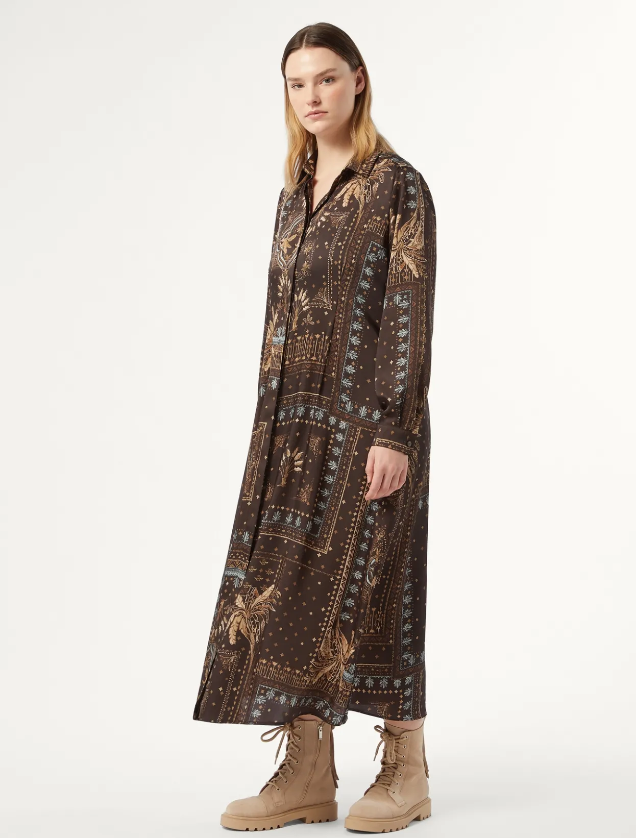 Dresses | Dresses | Marina Rinaldi Printed twill dress BROWNBORDEAUX