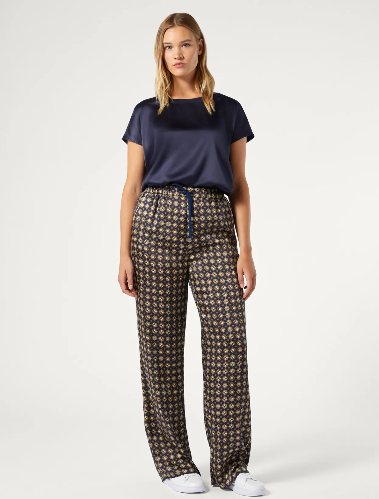 Trousers & Jeans | Trousers & Jeans | Marina Rinaldi Printed twill trousers MIDNIGHTBLUE