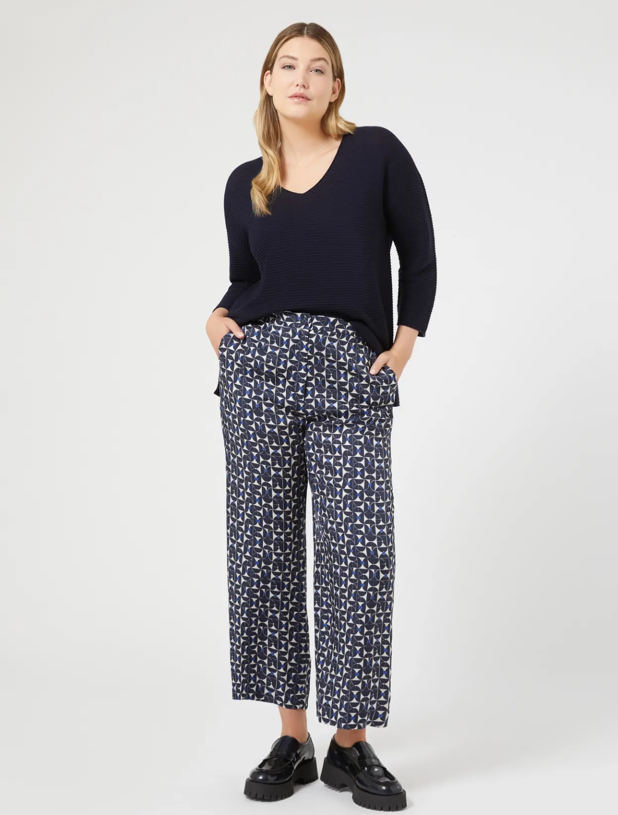 Trousers & Jeans | Trousers & Jeans | Marina Rinaldi Printed twill trousers ULTRAMARINE