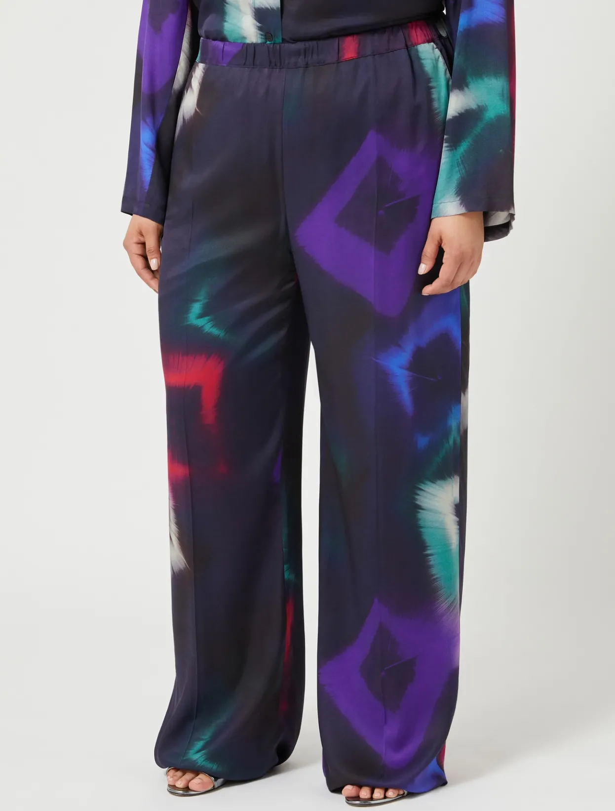 Trousers & Jeans | Trousers & Jeans | Marina Rinaldi Printed twill trousers BLACK