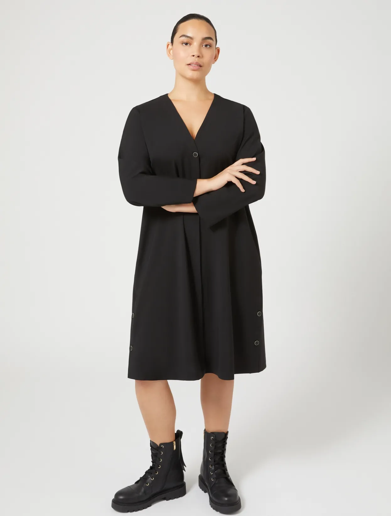 Dresses | Dresses | Marina Rinaldi Pure wool canvas shirt dress BLACK