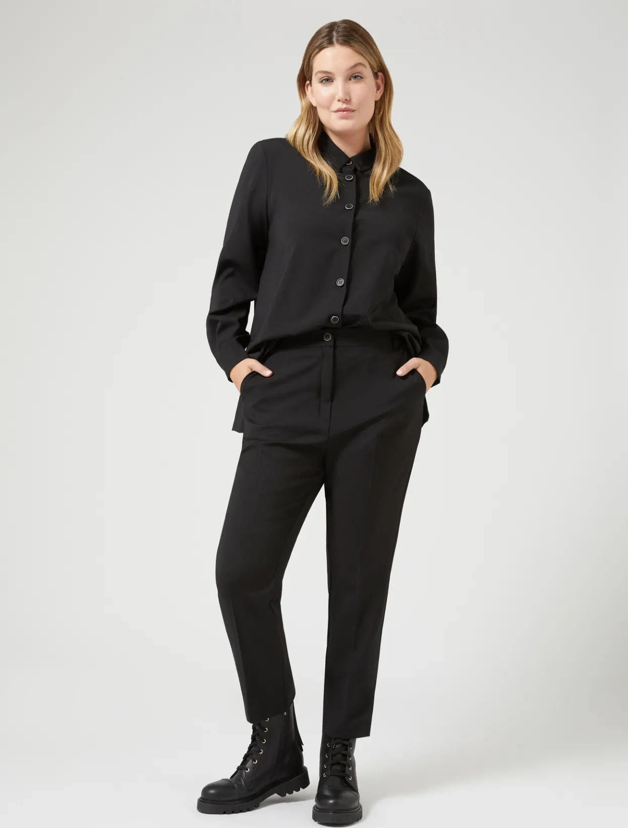 Trousers & Jeans | Trousers & Jeans | Marina Rinaldi Pure wool canvas trousers BLACK