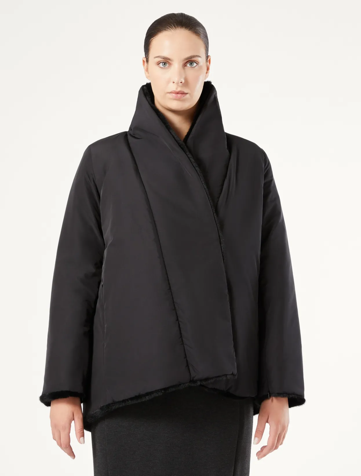 Down Jackets | Down Jackets | Marina Rinaldi Reversible short padded jacket BLACK