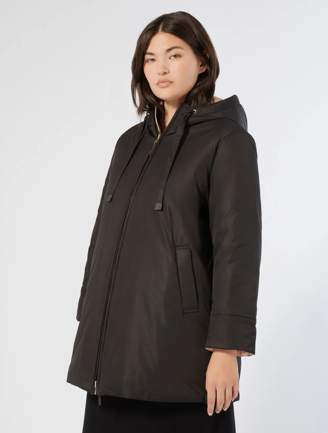 Down Jackets | Down Jackets | Marina Rinaldi Reversible water-repellent technical canvas parka BLACK