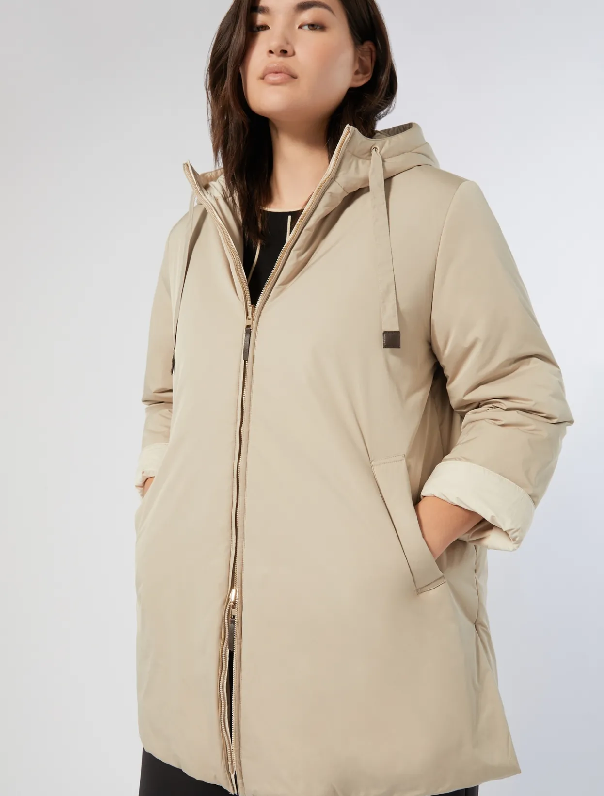 Down Jackets | Down Jackets | Marina Rinaldi Reversible water-repellent technical canvas parka BEIGE