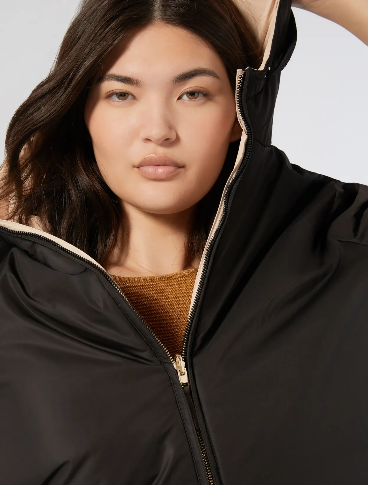 Down Jackets | Down Jackets | Marina Rinaldi Reversible water-repellent technical canvas parka BLACK