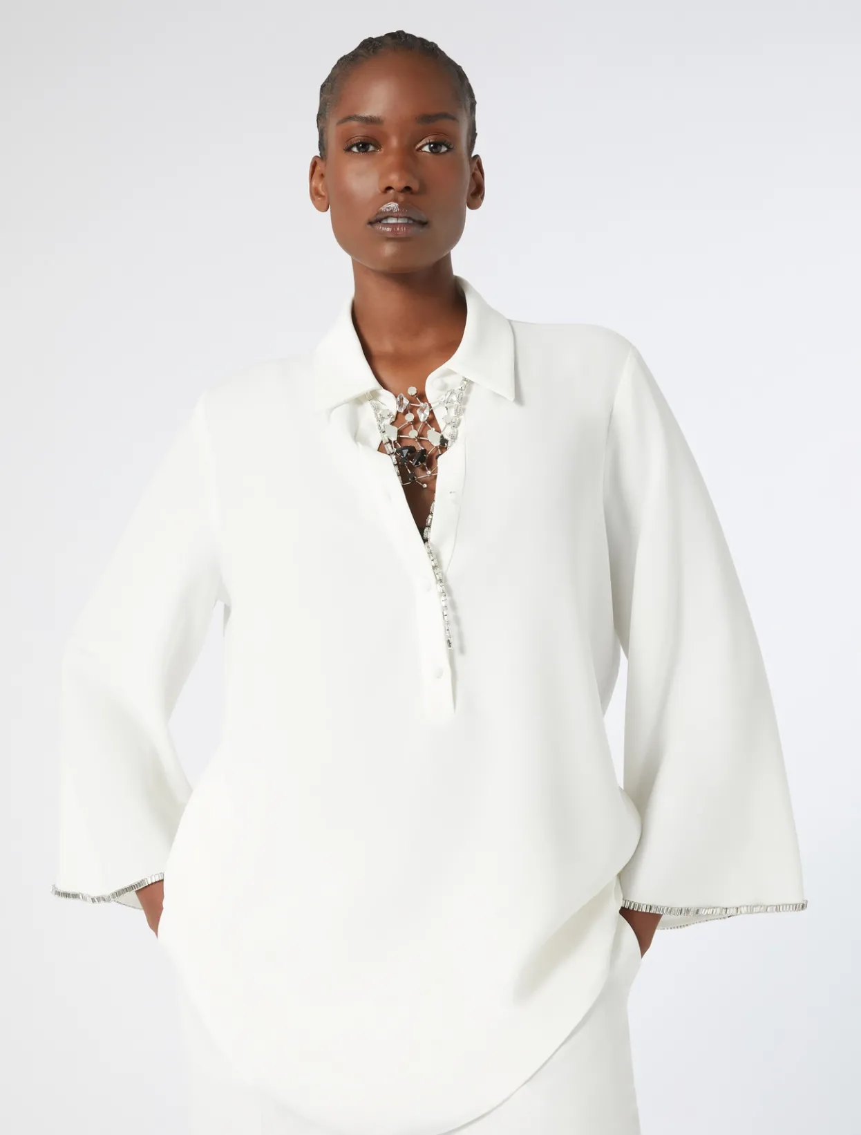 Blouses | Blouses & Shirts | Marina Rinaldi Rhinestoned cady tunic WHITE