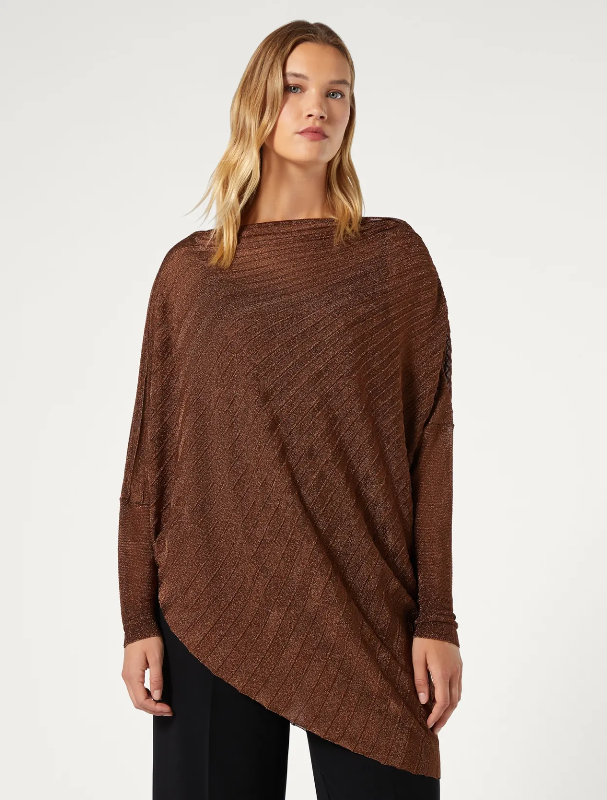 Knitwear | Knitwear | Marina Rinaldi Ribbed asymmetric sweater CARAMEL