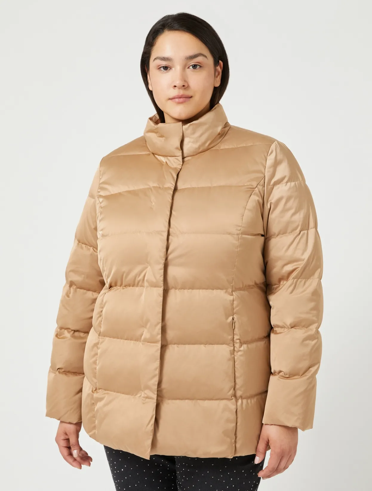 Down Jackets | Down Jackets | Marina Rinaldi Satin down jacket CAMEL