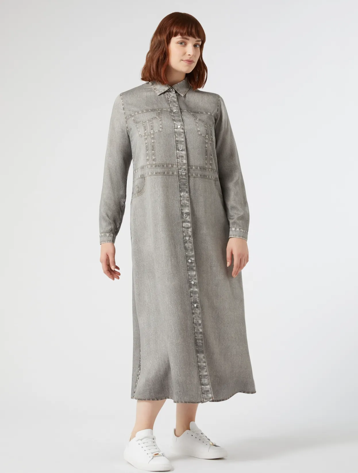 Dresses | Dresses | Marina Rinaldi Satin shirt dress MEDIUMGREY